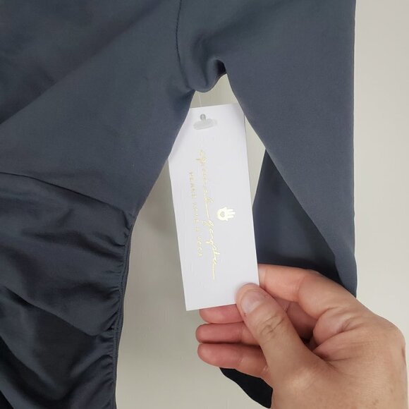 NWT Spiritual Gangster Ruched Detail V Neck Half Sleeve Top Dark Gray XS/S - Picture 11 of 12